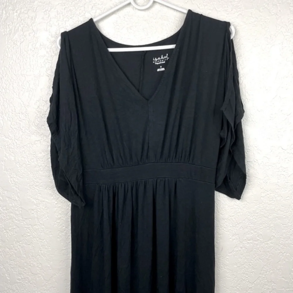 Isabel maternity black duster short sleeve black maxi dress - Picture 2 of 9